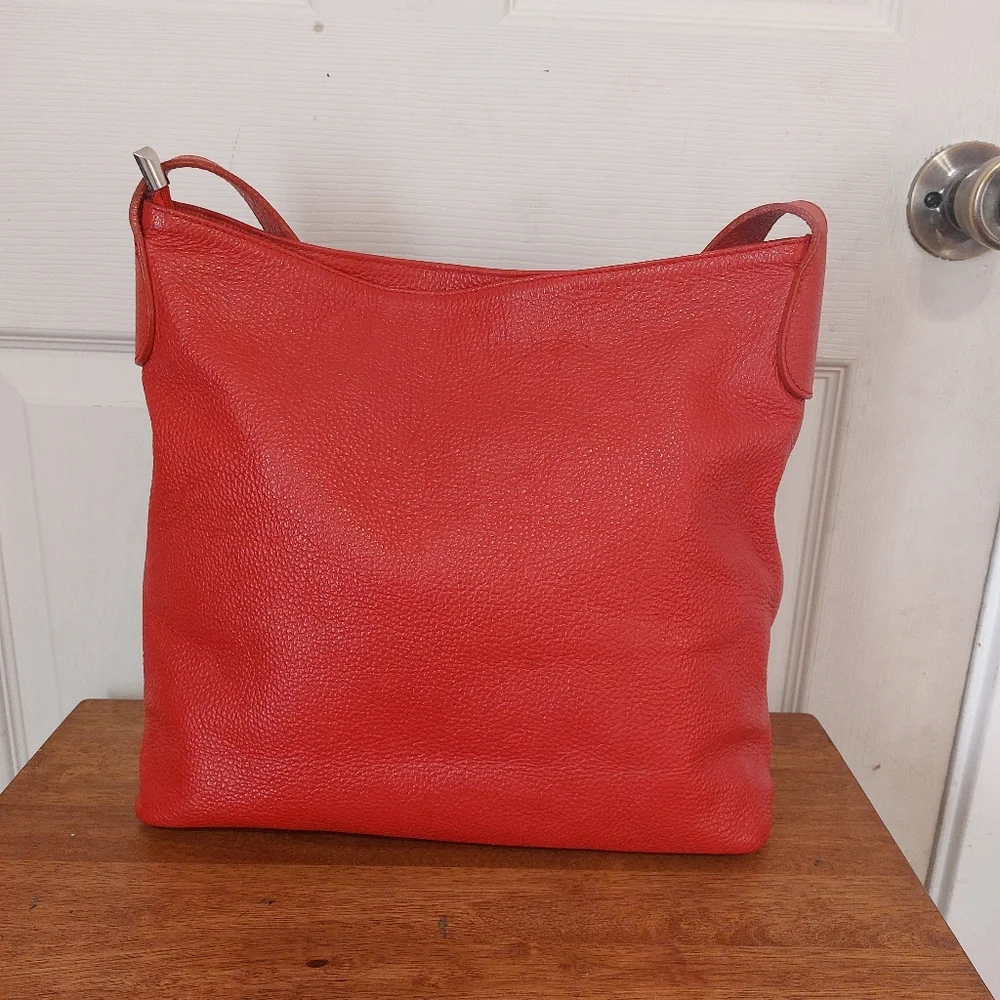 M&R Moda In Pelle Firenze Italy Red Peebled Genuine Leather Hobo Tote Bag - Picture 2 of 14